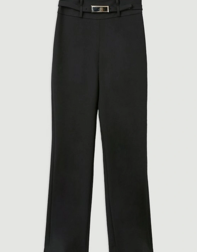Compact Stretch High Waisted Belted Straight Leg Trousers