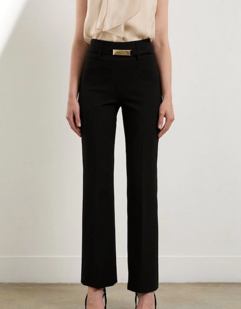 Compact Stretch High Waisted Belted Straight Leg Trousers