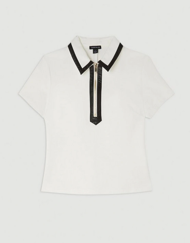 Ponte And Pu Zip Detail Top