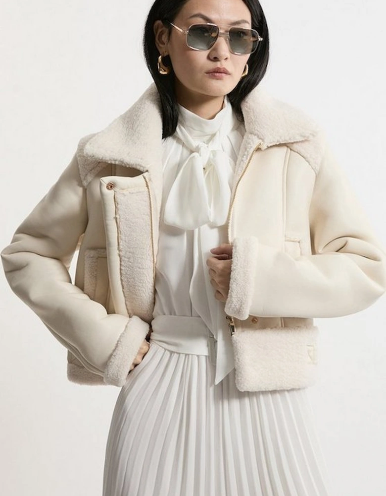 Faux Fur Aviator Crop Jacket