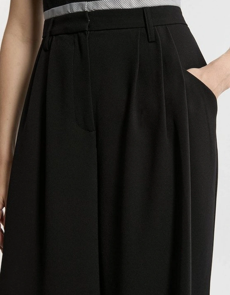 Tailored Crepe Pleat Detail Wide Leg Trousers