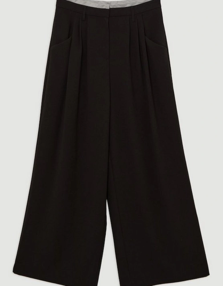 Tailored Crepe Pleat Detail Wide Leg Trousers