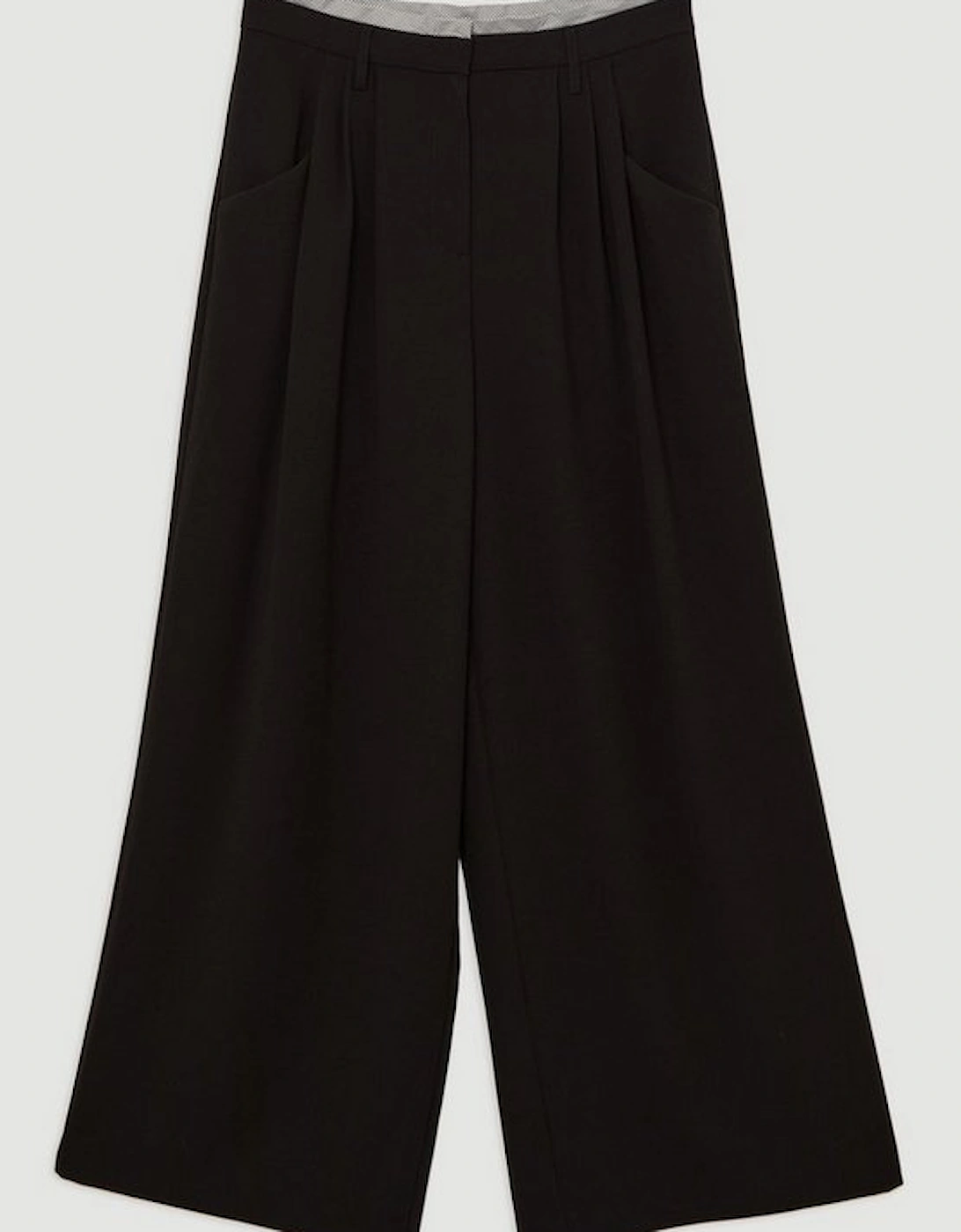 Tailored Crepe Pleat Detail Wide Leg Trousers