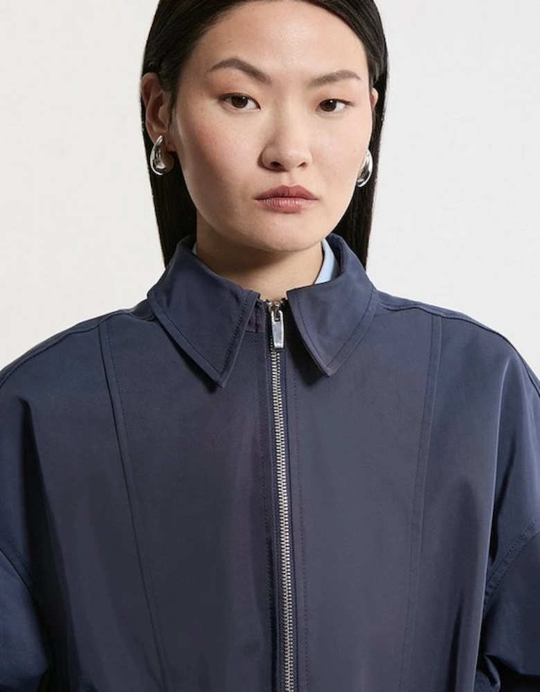 Drawstring Waist Collared Zip Through Mid Length Jacket