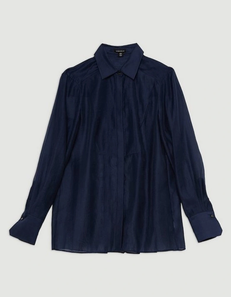 Pocket Detail Organdie Woven Shirt