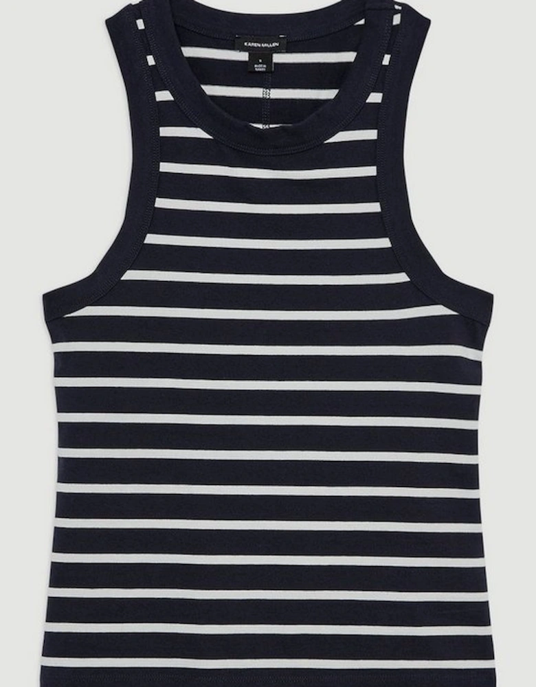 Stripe Stretch Cotton Jersey Racer Back Top