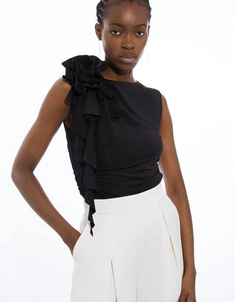 Dramatic Rosette Slinky Jersey Top