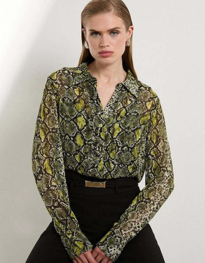 Snake Print Viscose Georgette Woven Shirt