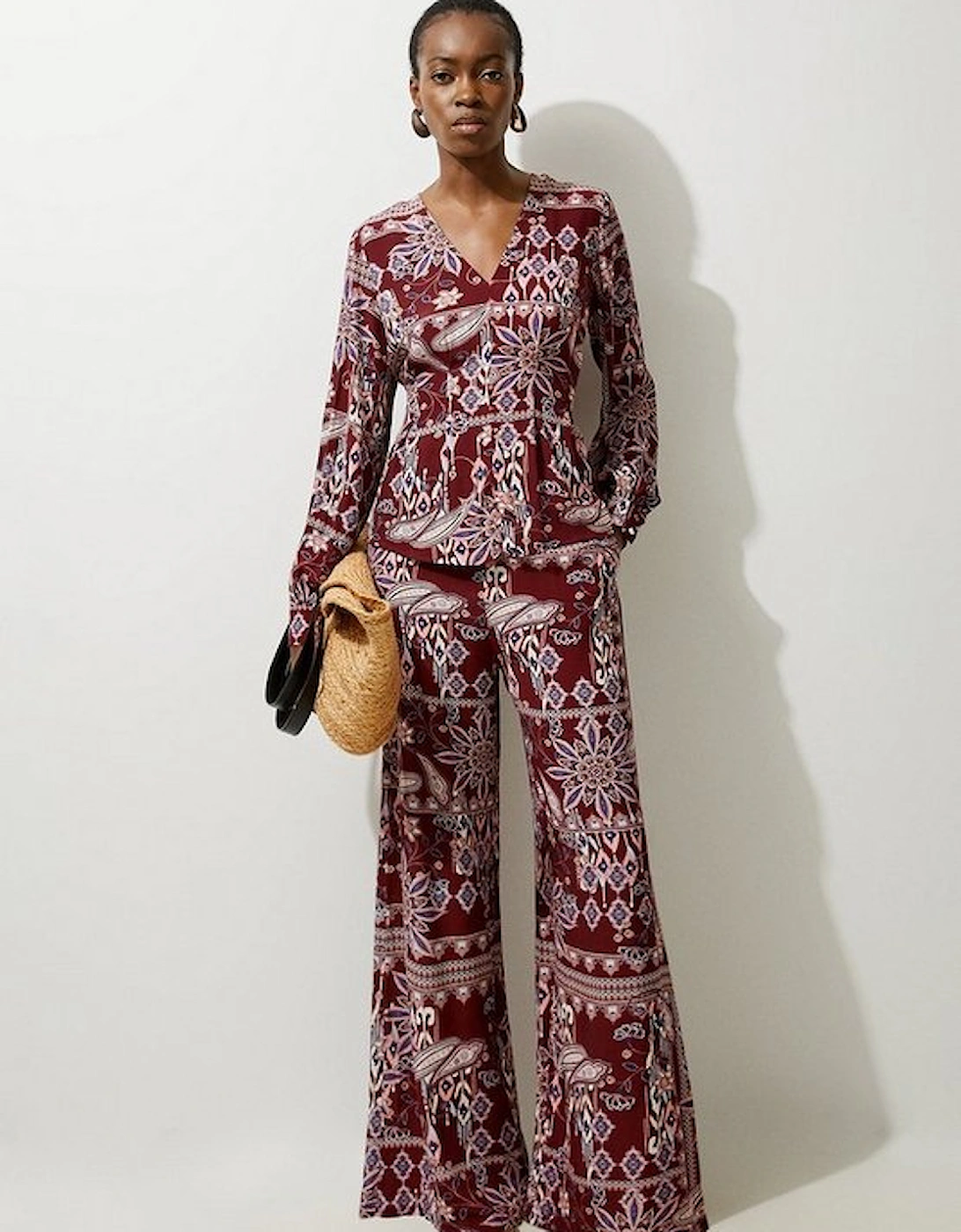 Tall Mixed Print Viscose Crepe Woven High Waisted Trousers