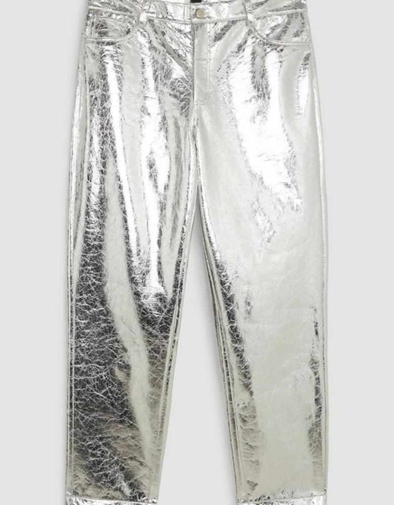 Metallic Faux Leather Straight Trousers