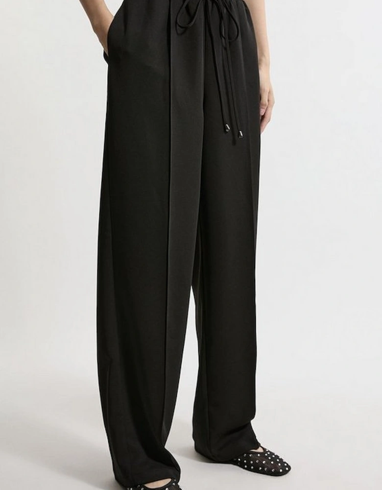 Twill Tie Waist Woven Straight Leg Trouser