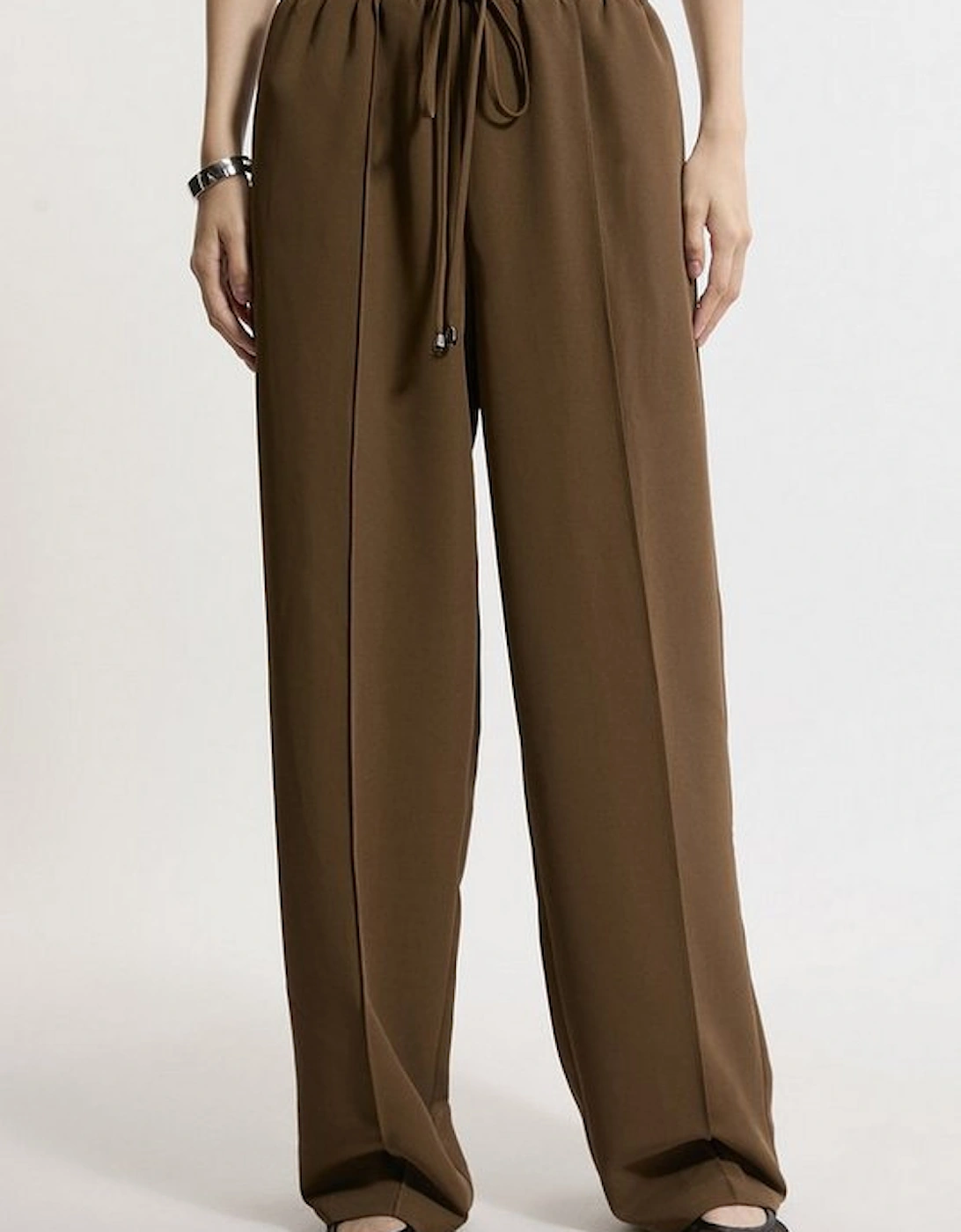 Twill Tie Waist Woven Straight Leg Trouser