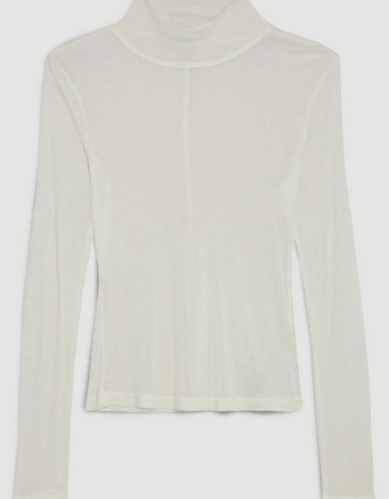 Premium Jersey Wool Blend High Neck Sleeve Top