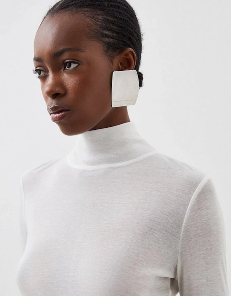 Premium Jersey Wool Blend High Neck Sleeve Top