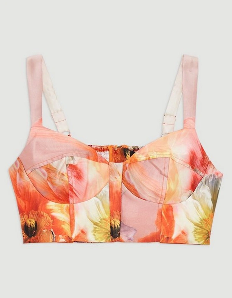 Placed Floral Print Woven Corset Strappy Top