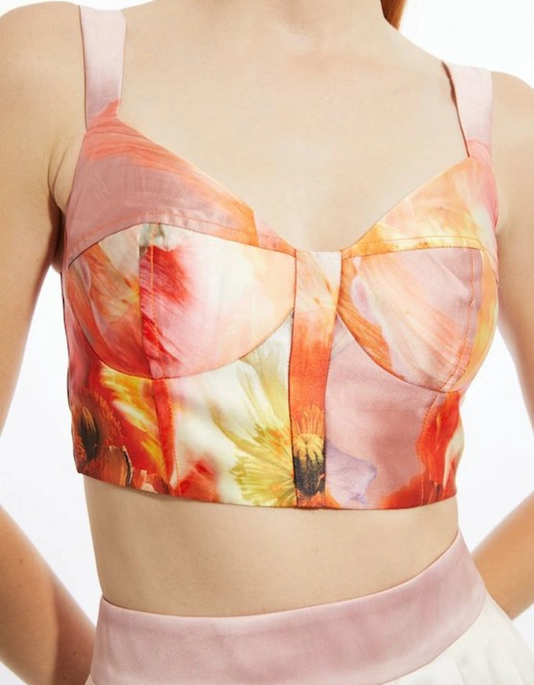 Placed Floral Print Woven Corset Strappy Top