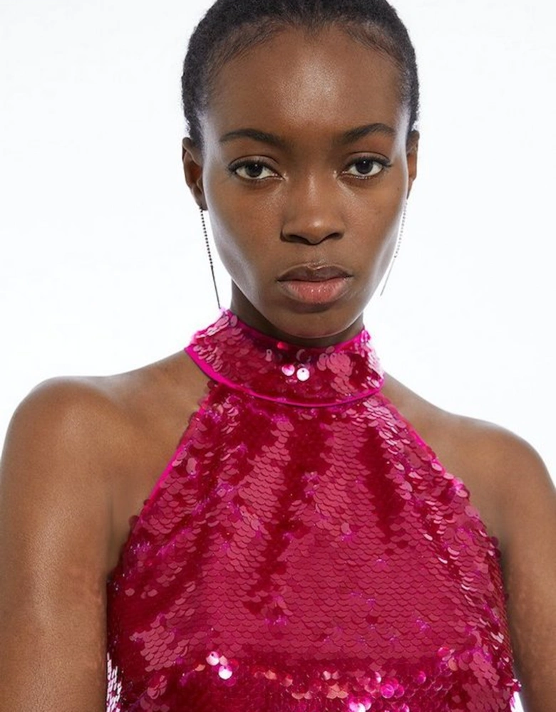 Layered Sequin Woven Halter Top