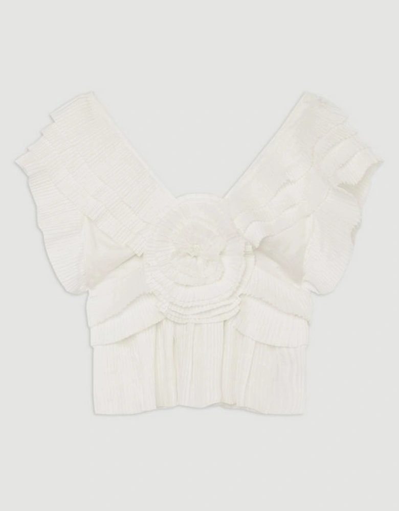 Drama Pleat Ruffle Rosette Woven Top