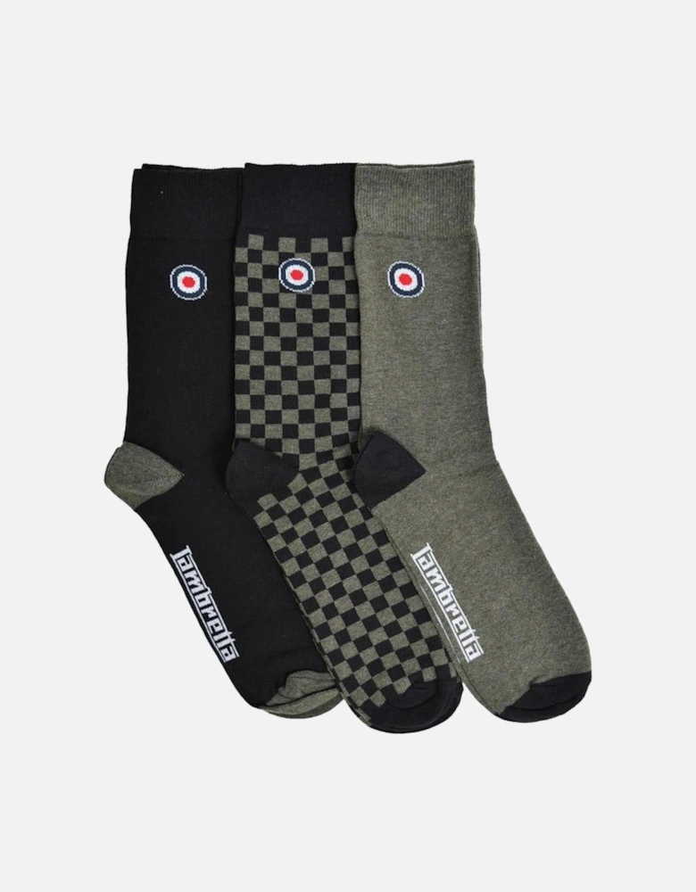 Mens Checker 3 Pack Crew Socks