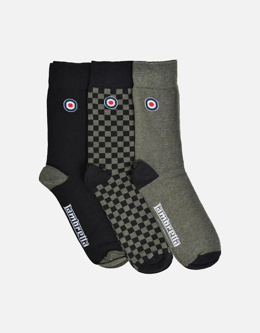 Mens Checker 3 Pack Crew Socks, 2 of 1