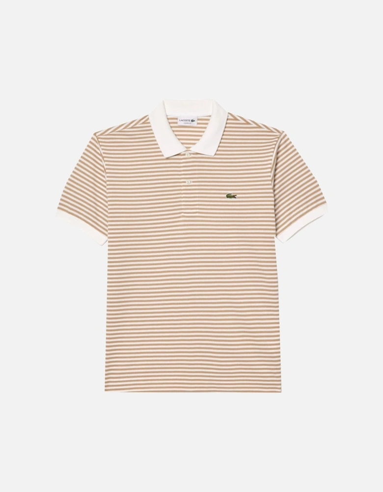 Men's Classic Short Sleeved Striped Beige Polo Shirt