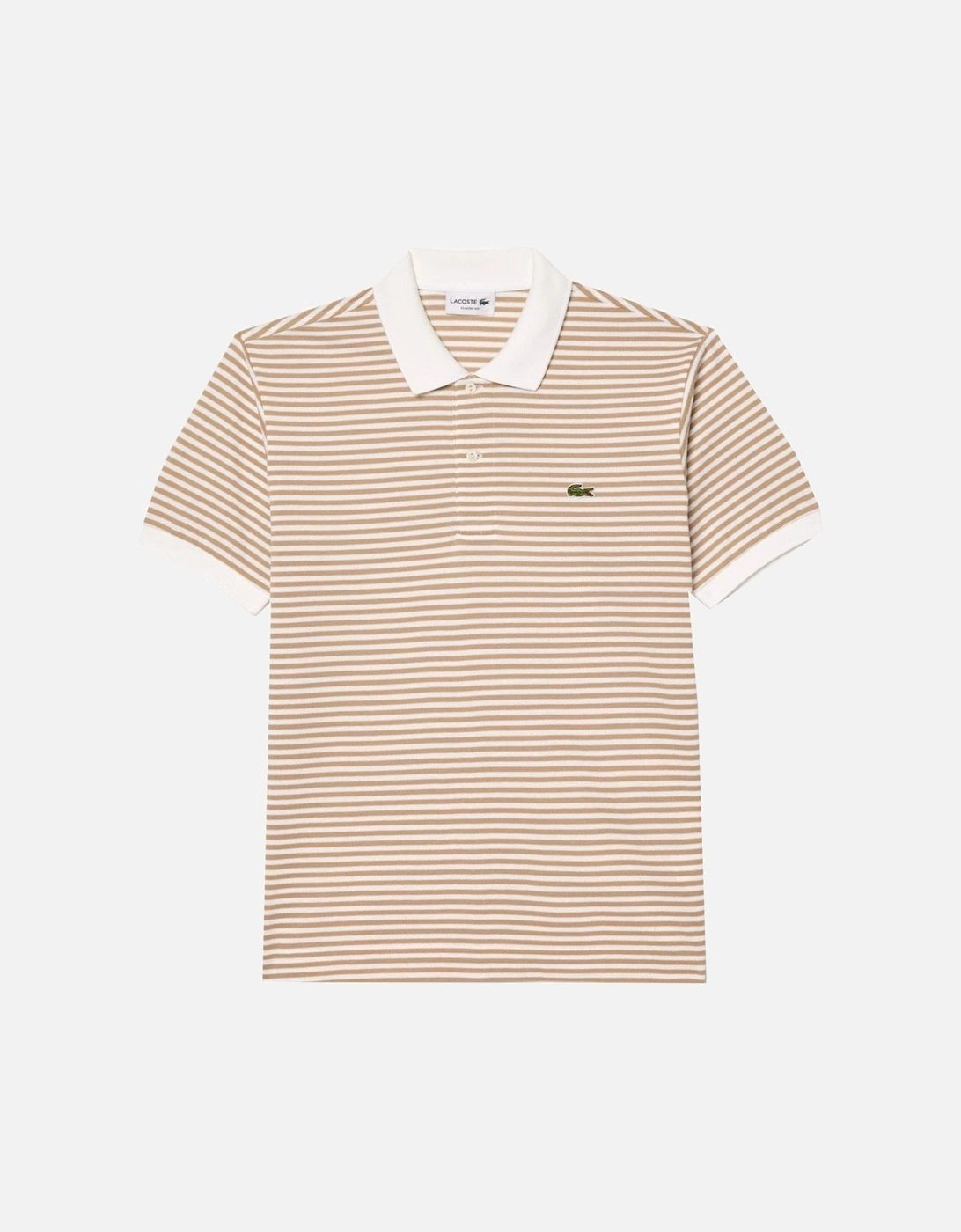 Men's Classic Short Sleeved Striped Beige Polo Shirt, 4 of 3