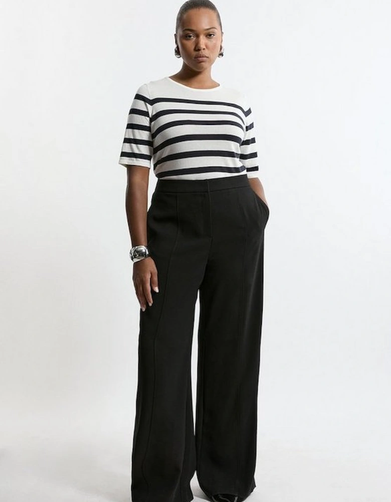 Plus Size Tailored Crepe Seam Detail Straight Leg Trousers