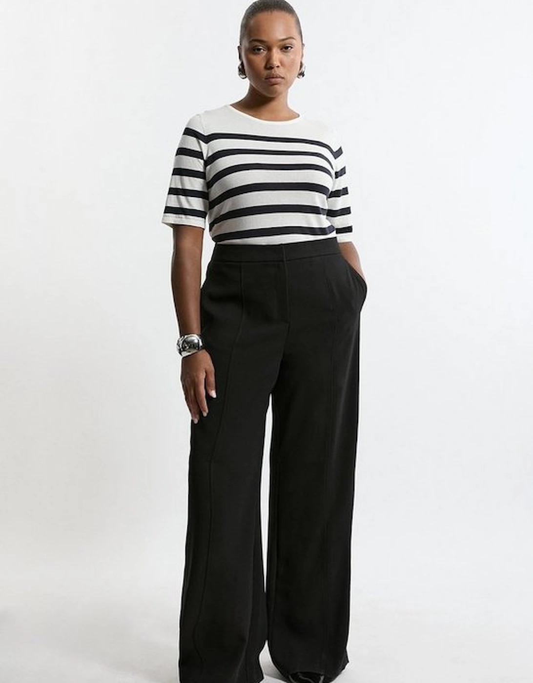 Plus Size Tailored Crepe Seam Detail Straight Leg Trousers, 4 of 3