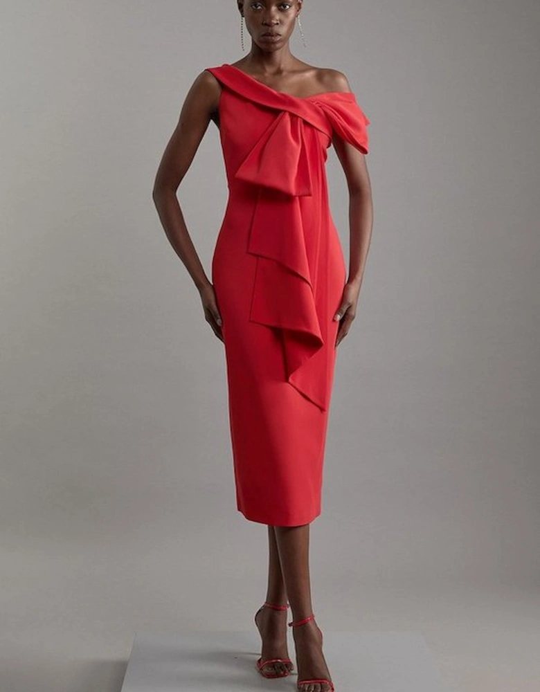 Archive Collection - Tall Bow Detail Asymmetric Off The Shoulder Midaxi Dress