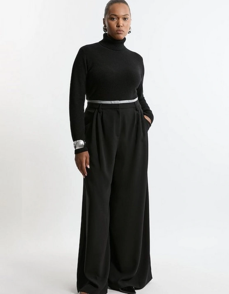 Plus Size Tailored Crepe Pleat Detail Wide Leg Trousers