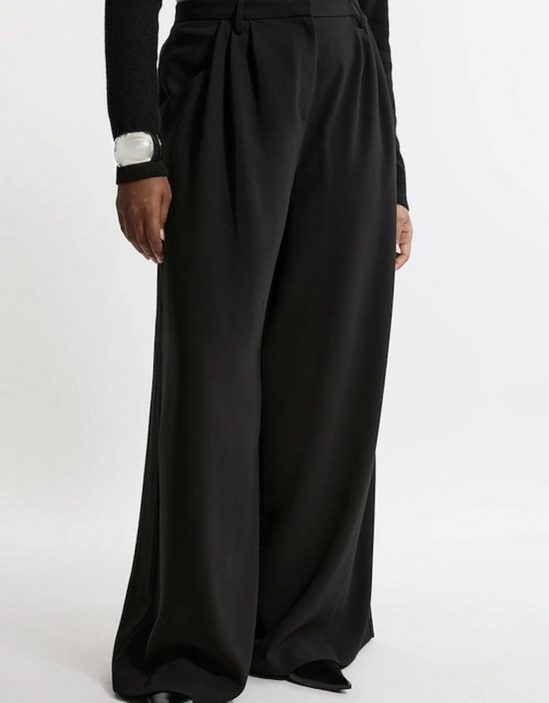 Plus Size Tailored Crepe Pleat Detail Wide Leg Trousers