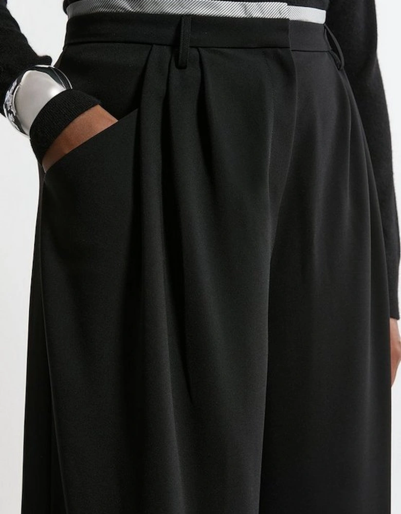 Plus Size Tailored Crepe Pleat Detail Wide Leg Trousers