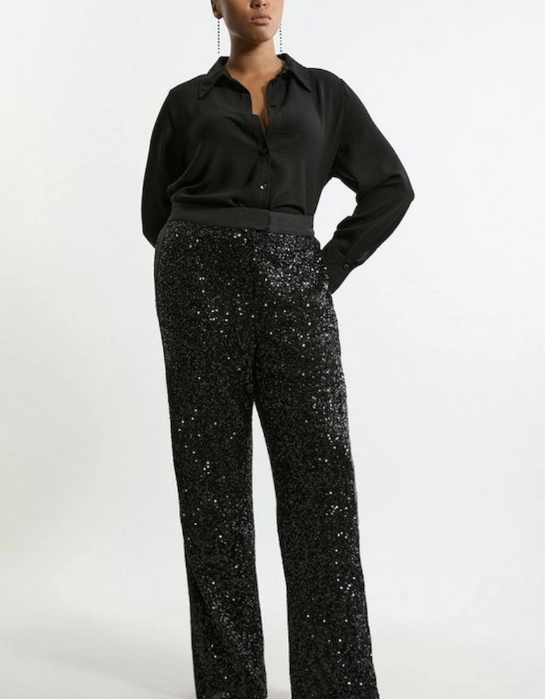 Plus Size Sequin High Waisted Wide Leg Trousers