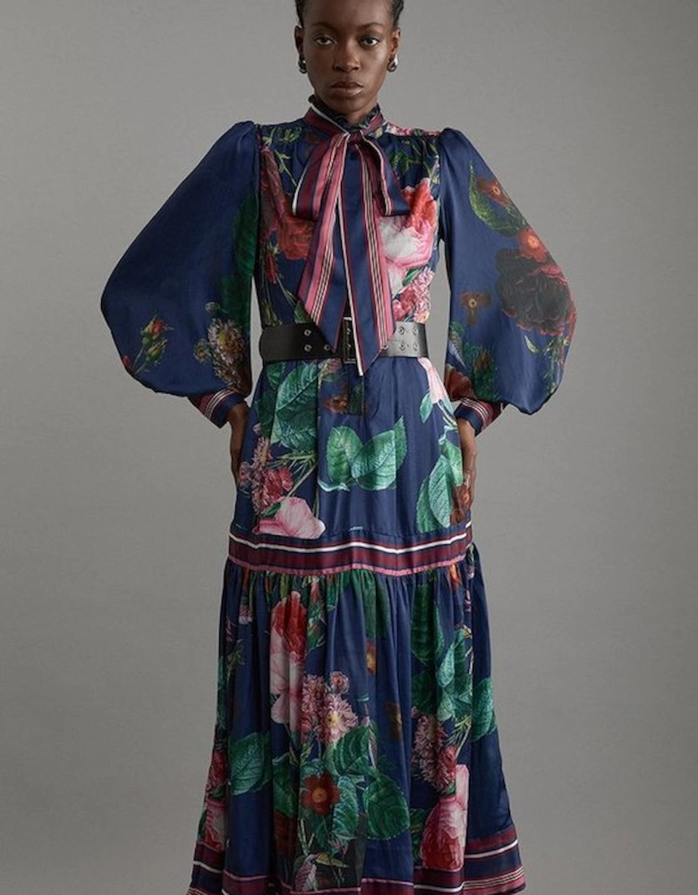 Tall Floral Print Woven Balloon Sleeve Midaxi Dress