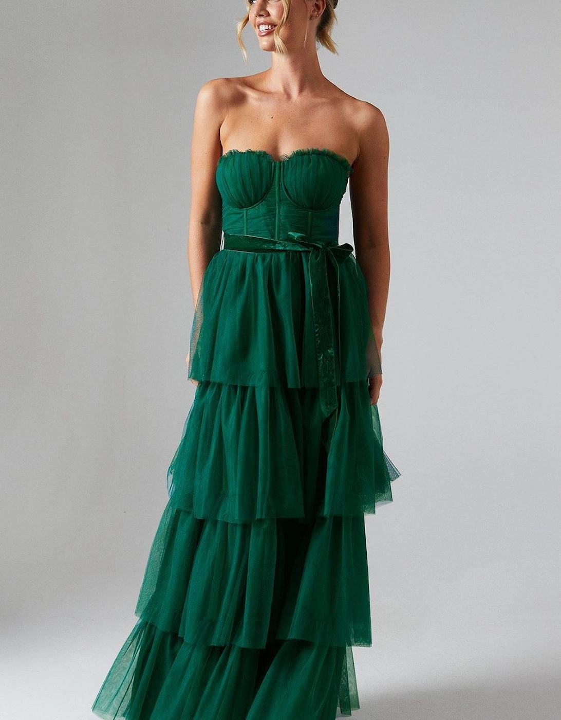 Corset Bodice Tiered Tulle Skirt Maxi Dress, 6 of 5