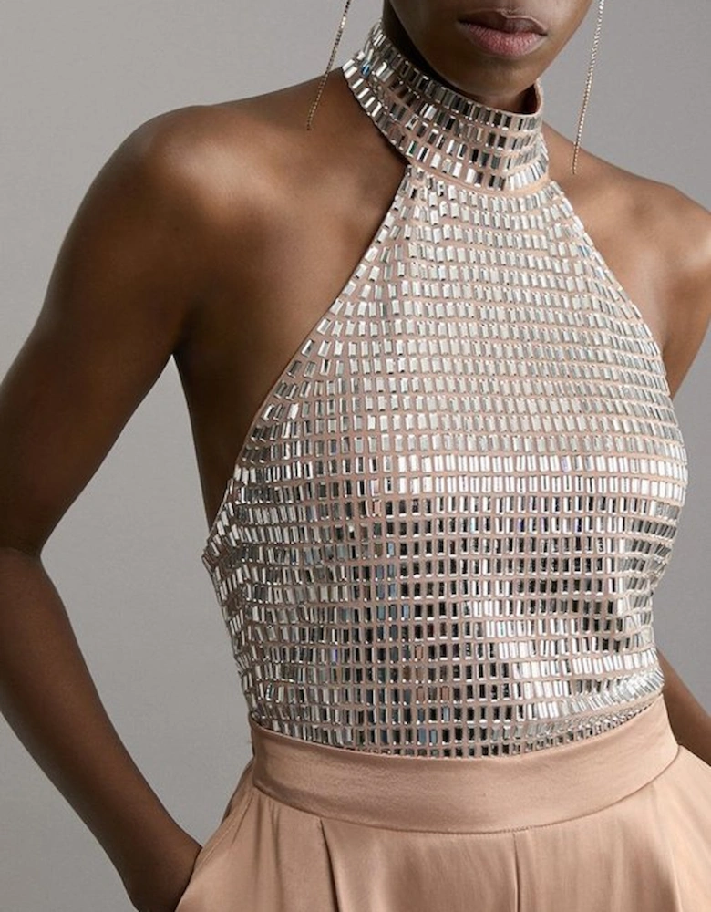 Premium Crystal Embellished Jersey Halter Top