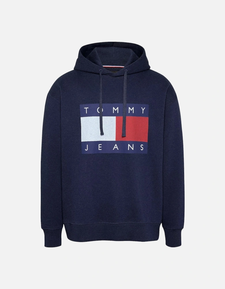 Flag Badge Relaxed Hoodie Dark Night Navy Melange