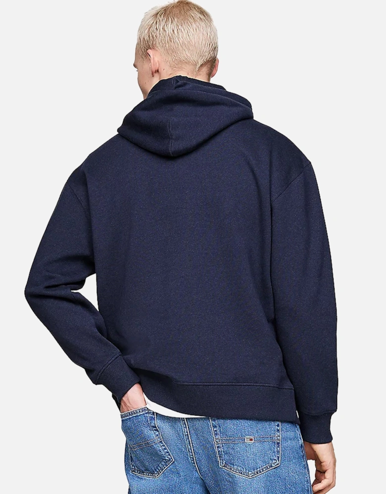 Flag Badge Relaxed Hoodie Dark Night Navy Melange