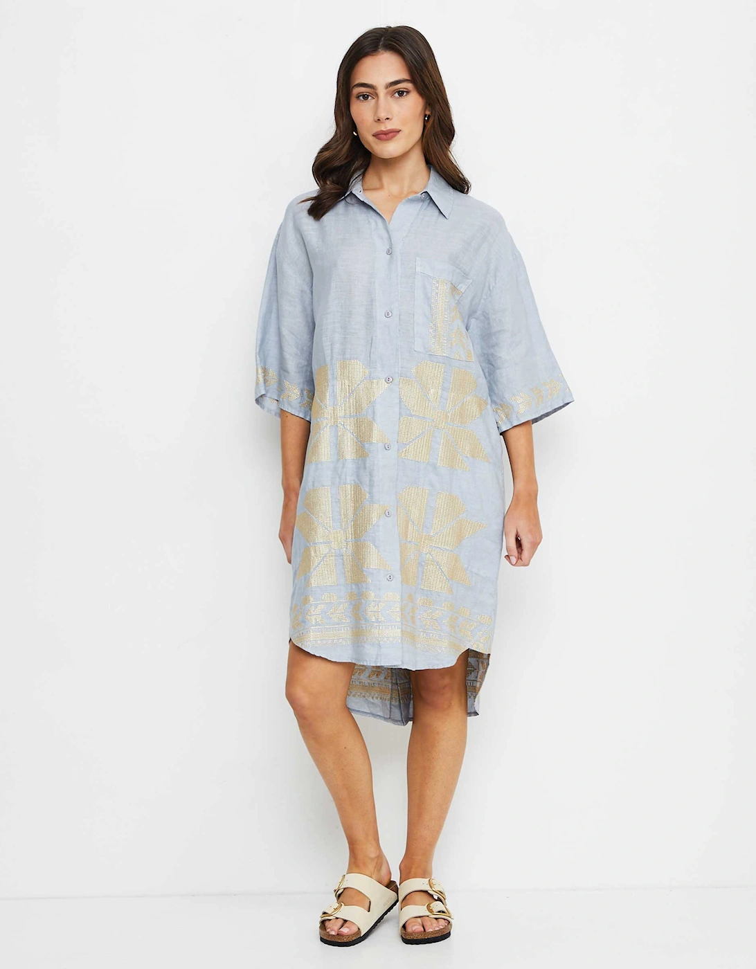 Linen Embroidered Shirt Dress