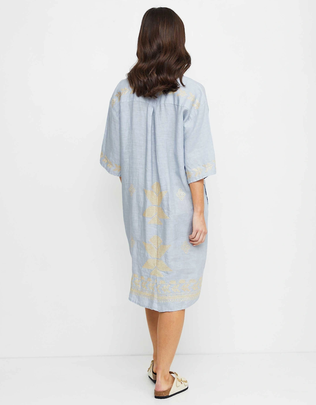 Linen Embroidered Shirt Dress