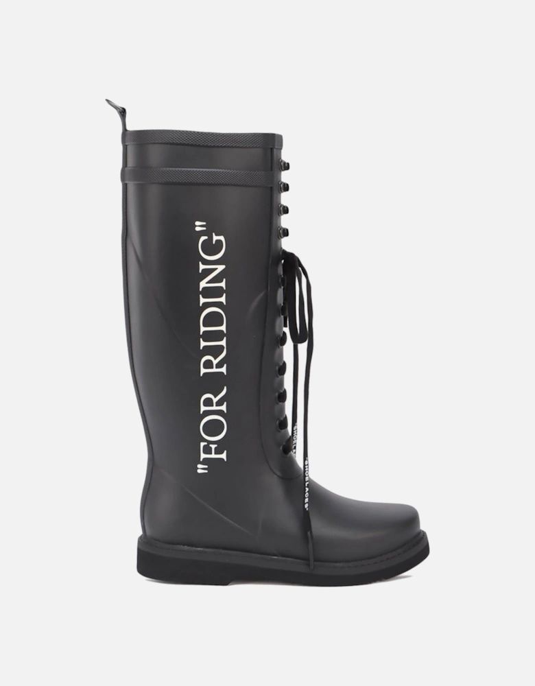 SLOGAN PRINT RUBBER BOOTS BLACK