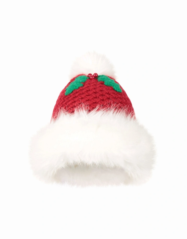 Womens/Ladies Mrs Claus Pom Pom Christmas Beanie