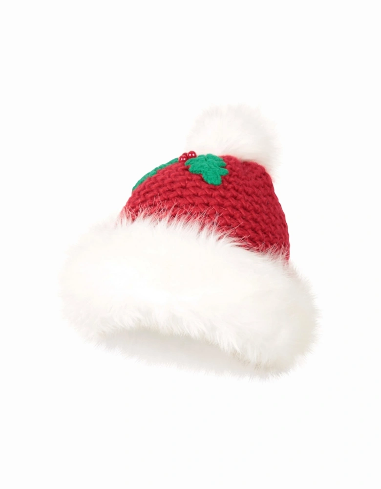 Womens/Ladies Mrs Claus Pom Pom Christmas Beanie