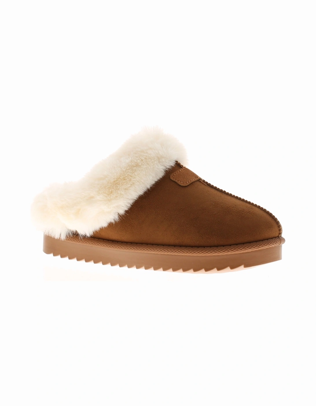 Womens Mule Slippers Faux Fur Lined Woody tan UK Size, 6 of 5