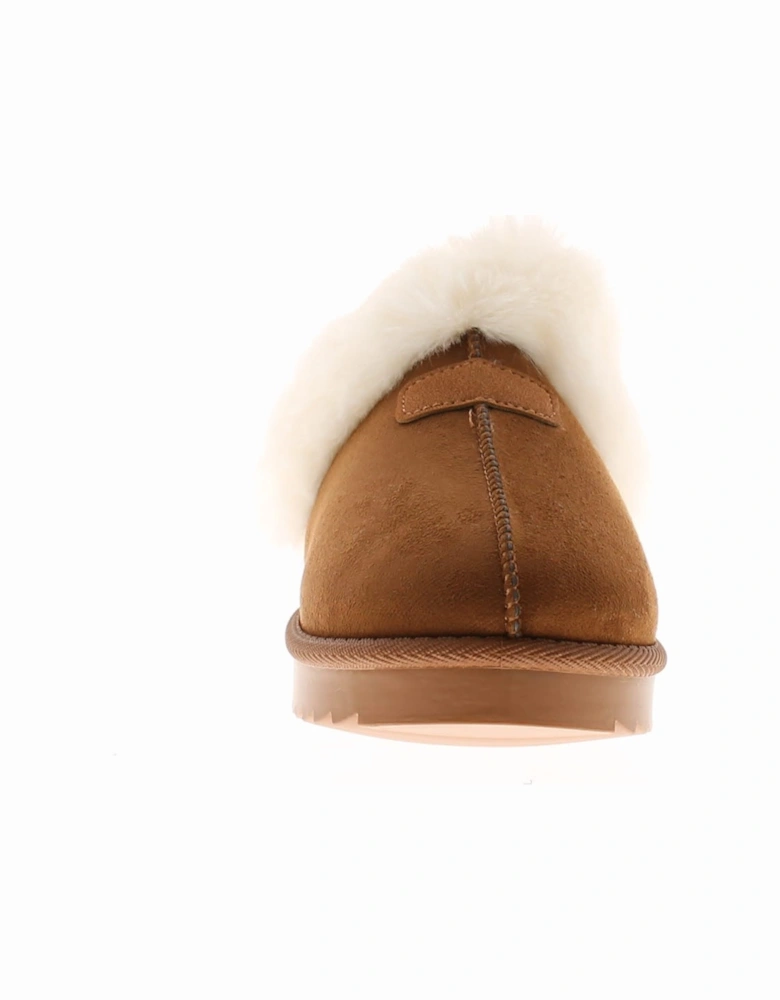 Womens Mule Slippers Faux Fur Lined Woody tan UK Size