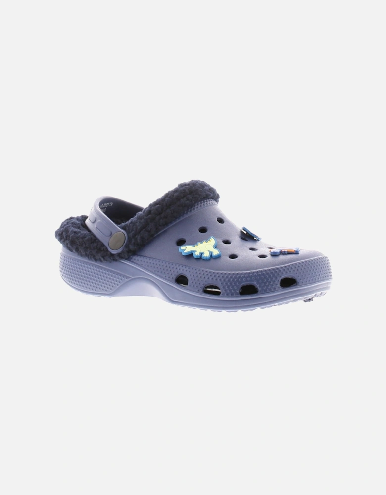 Childrens Sandals Clogs Borg Lined Dino navy UK Size