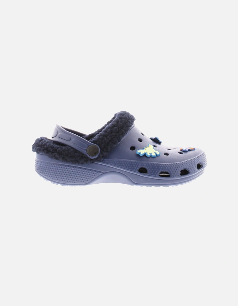 Childrens Sandals Clogs Borg Lined Dino navy UK Size