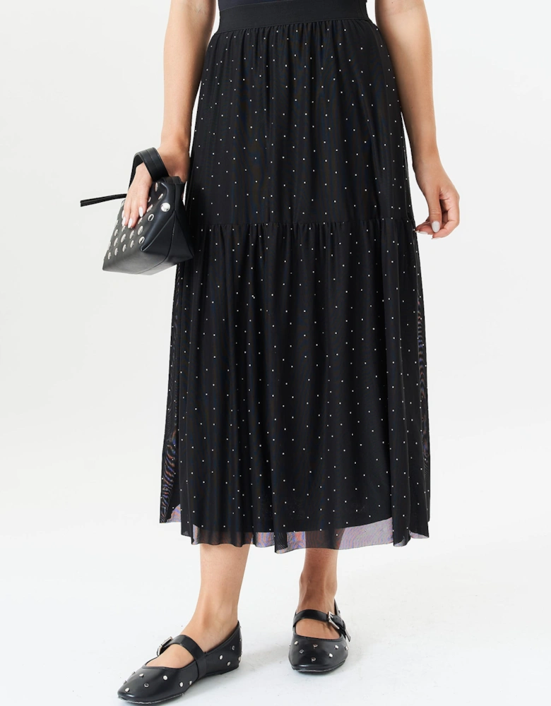 Black Diamante Mesh Maxi Skirt