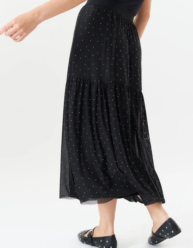 Black Diamante Mesh Maxi Skirt