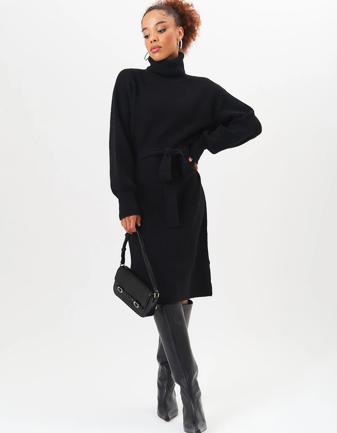 Black Roll Neck Oversized Knit Jumper Dress, 5 of 4